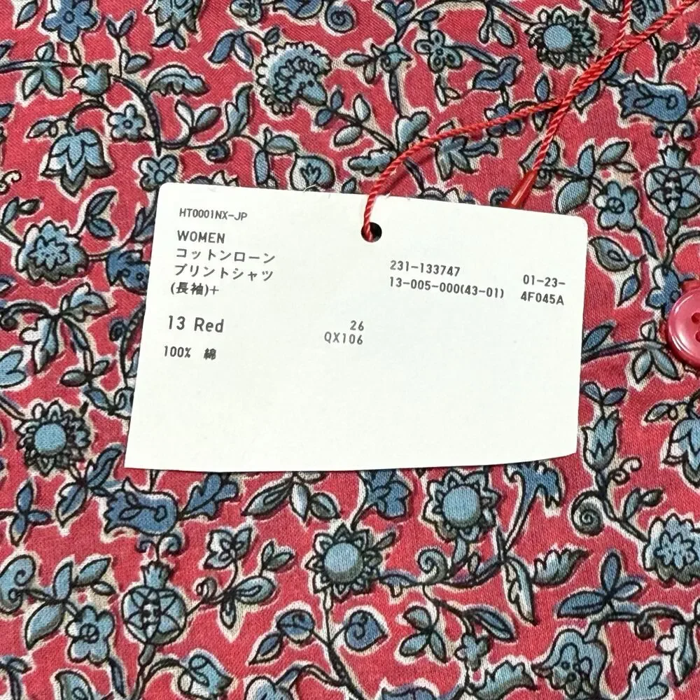 NEW Uniqlo Ines De La Fressange Top Red Blue Floral Button Up Shirt Womens Large - Picture 3 of 7